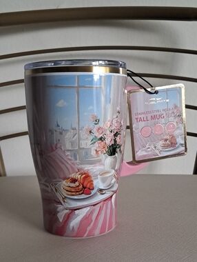 Pink Floral Breakfast Stainless Steel Tall Mug
